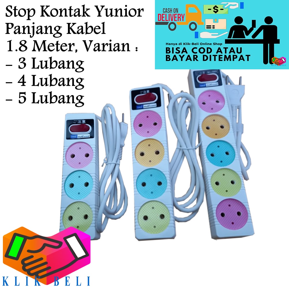 Stop Kontak Yunior 3 / 4 / 5 Lubang Colokan Cok Listrik Original SNI Panjang Kabel 1,8 Meter Full