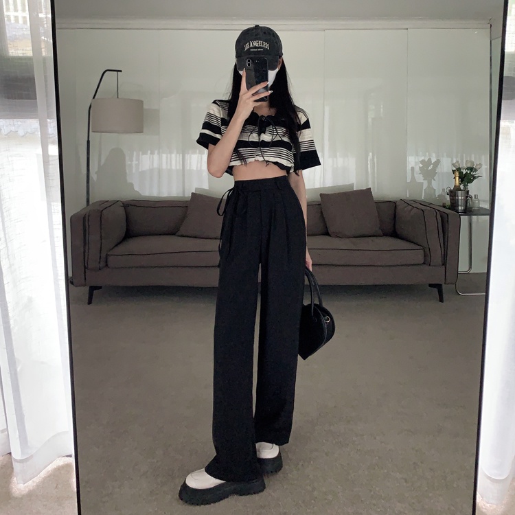 celana panjang wanita highwaist korean style kulot straight pants loose import celana hitam