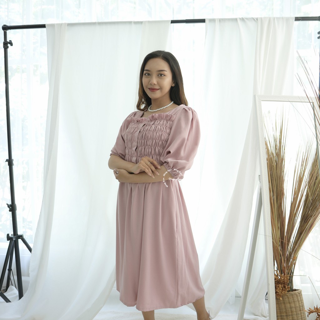 Mama Hamil Gwen Dress Wanita Hamil Menyusui Murah Modern Casual Dress Katun - DRO 209-LILAC