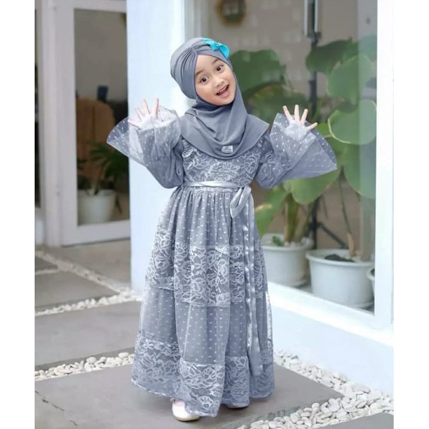 dres anak terbaru - dres anak kombinasi brokat - dres anak 3-12 tahun - melinda dres