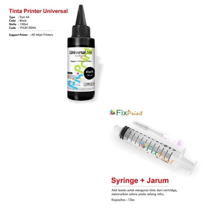 Tinta CISS Infus Printer Canon Epson HP plus suntikan 10ml FPS500