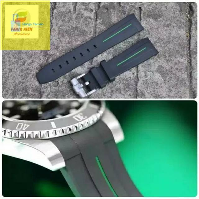 Tali jam ROLEX SUBMARINER RUBBER B LINE GREEN/RUBBER STRAP TALI JAM TANGAN ROLEX SUBMARINER