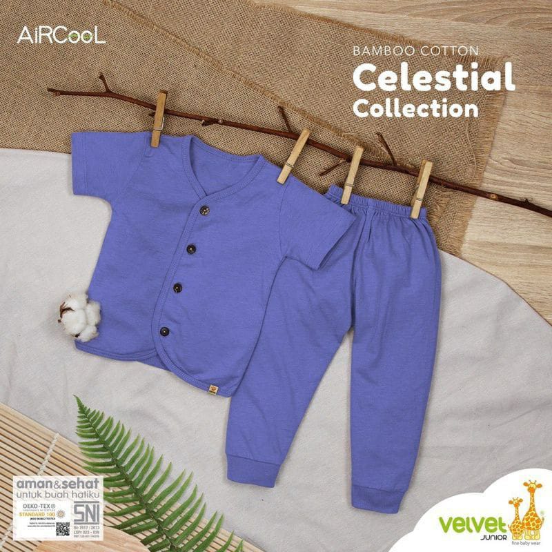 Velvet Junior Bamboo Cotton Celestrial Collection Setelan Pendek Celana Panjang Kancing Tengah  Warna Polos Random - CC-060C4 (Per2 Dan Per3)