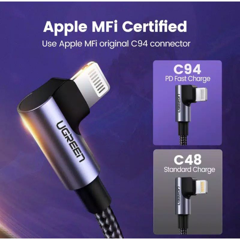 Ugreen Kabel Lightning MFi Support For Ip 13 14 12 8 9 11 X XR XS X Max - Ugreen Kabel Mfi Support Power Delivery 3A
