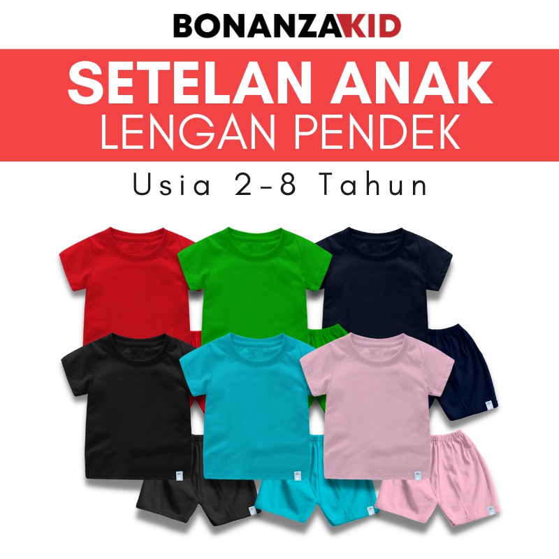 Setelan Anak Polos Pendek BNZ Usia 1-9 Tahun Bahan Katun Combed 30s