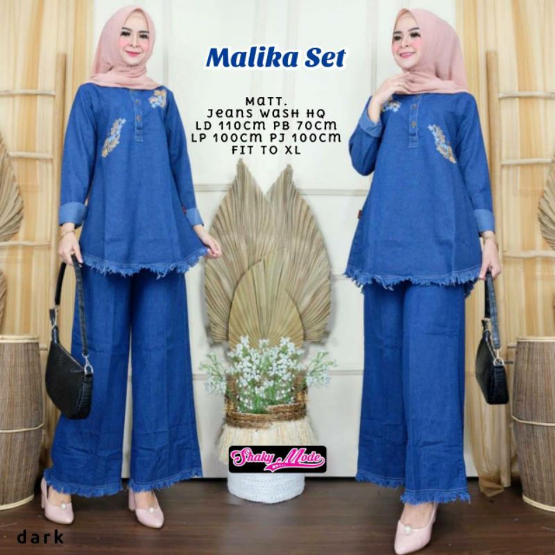Malika set,setelan celana jeans wanita