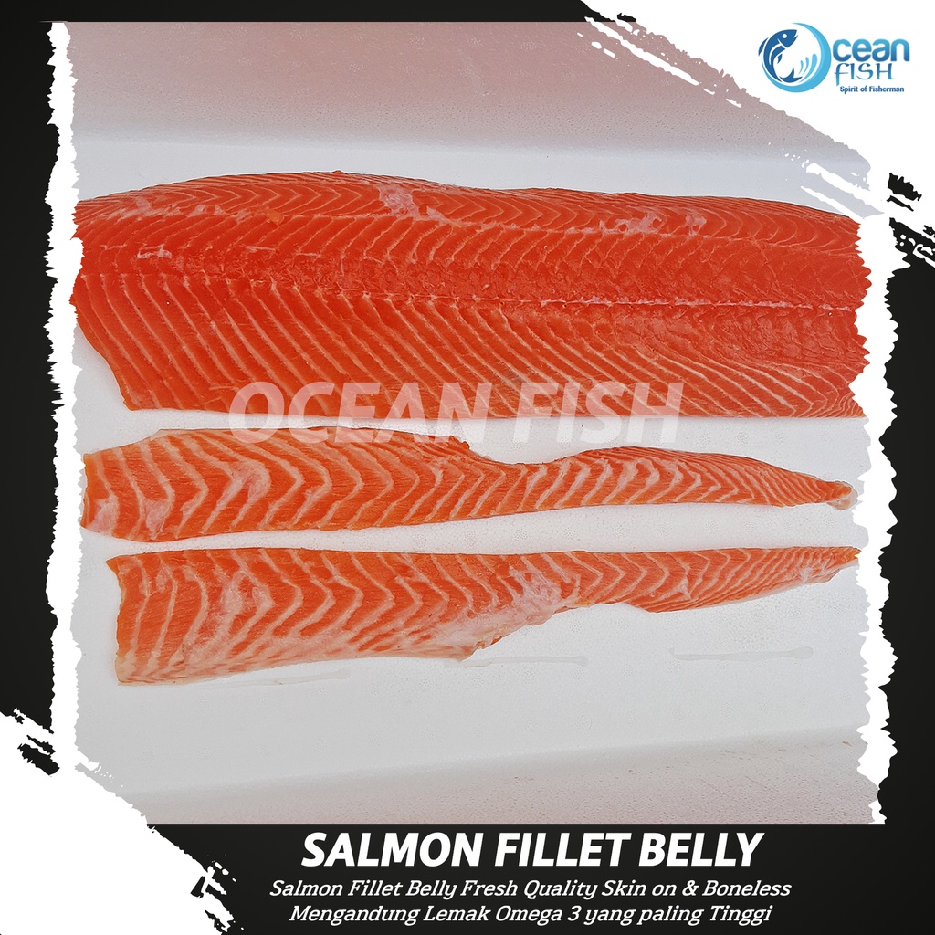 

Salmon Fillet Belly - Perut Salmon Segar - Fillet Belly Premium - Fillet Salmon Belly Fresh Sashimi Grade