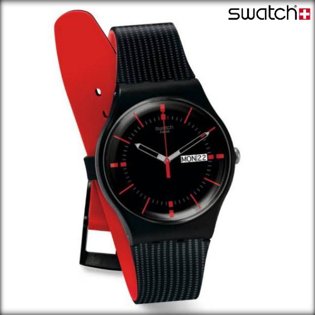 Jam Tangan Pria Wanita SWATCH SUOB714 Black Red Silicone Original