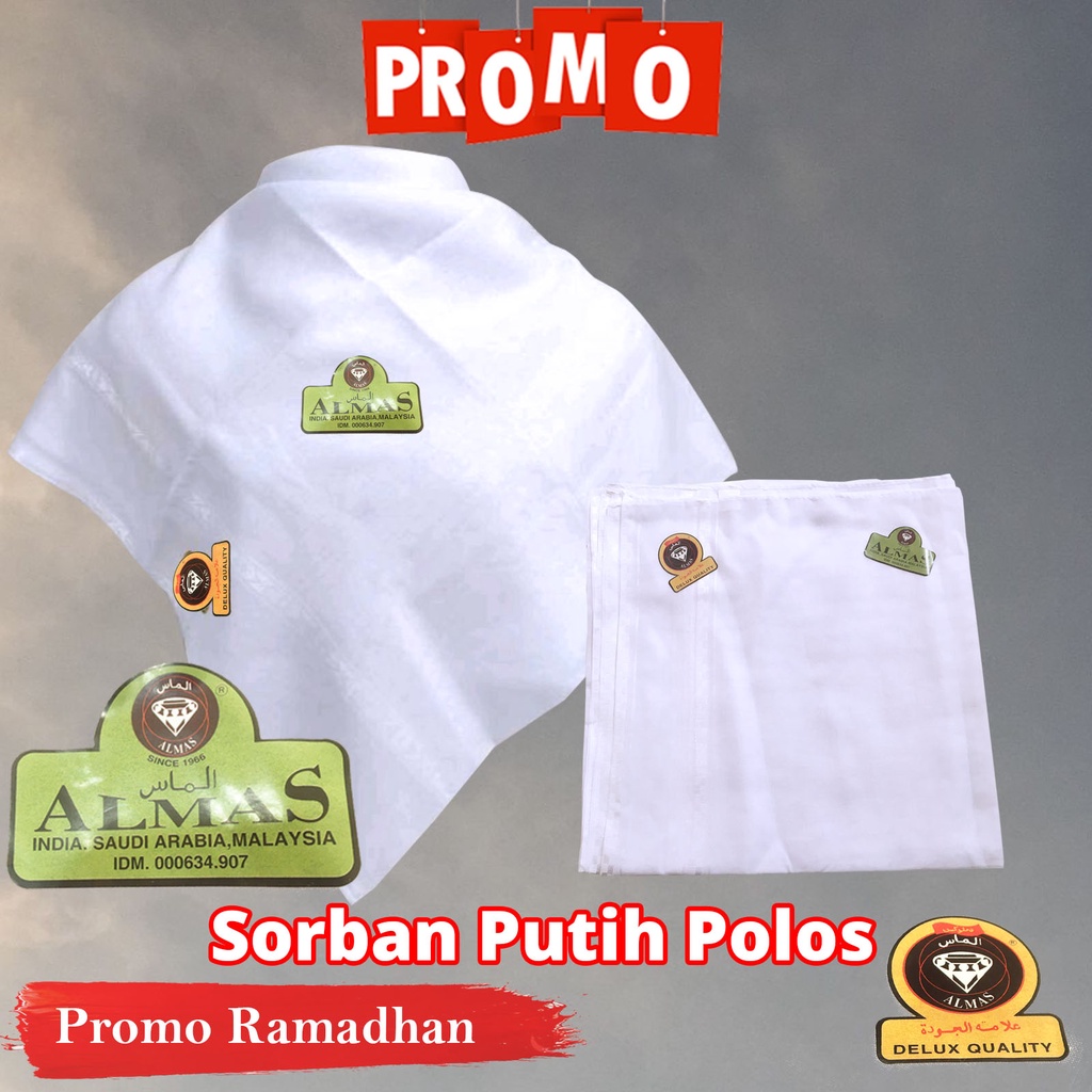 Grosir (SSC) Sorban Almas Arafat putih polos/BUTROH MURAH/SORBAN HABIB SANTRI MOTIF POLOS PUTIH