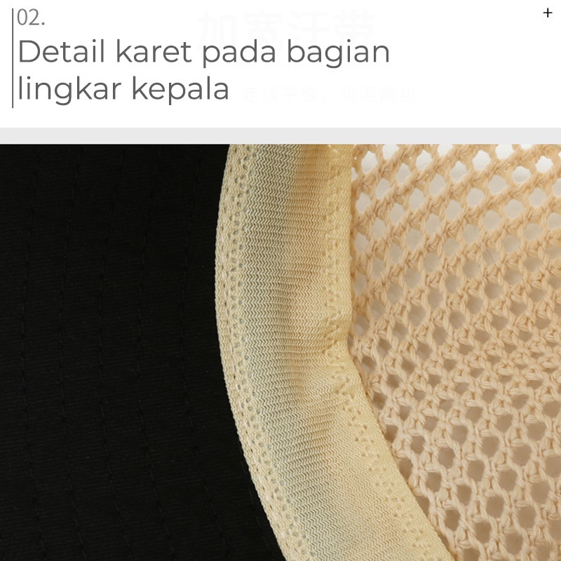 Topi Pantai Wanita Bucket Hat Korea Setengah Rajut Pita Belakang Anti UV ZX