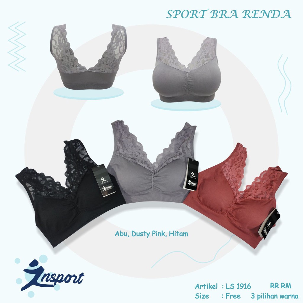 gos Sport Bra Renda Import BH Olahraga Bra Fashion Tanpa Kawat LS1916