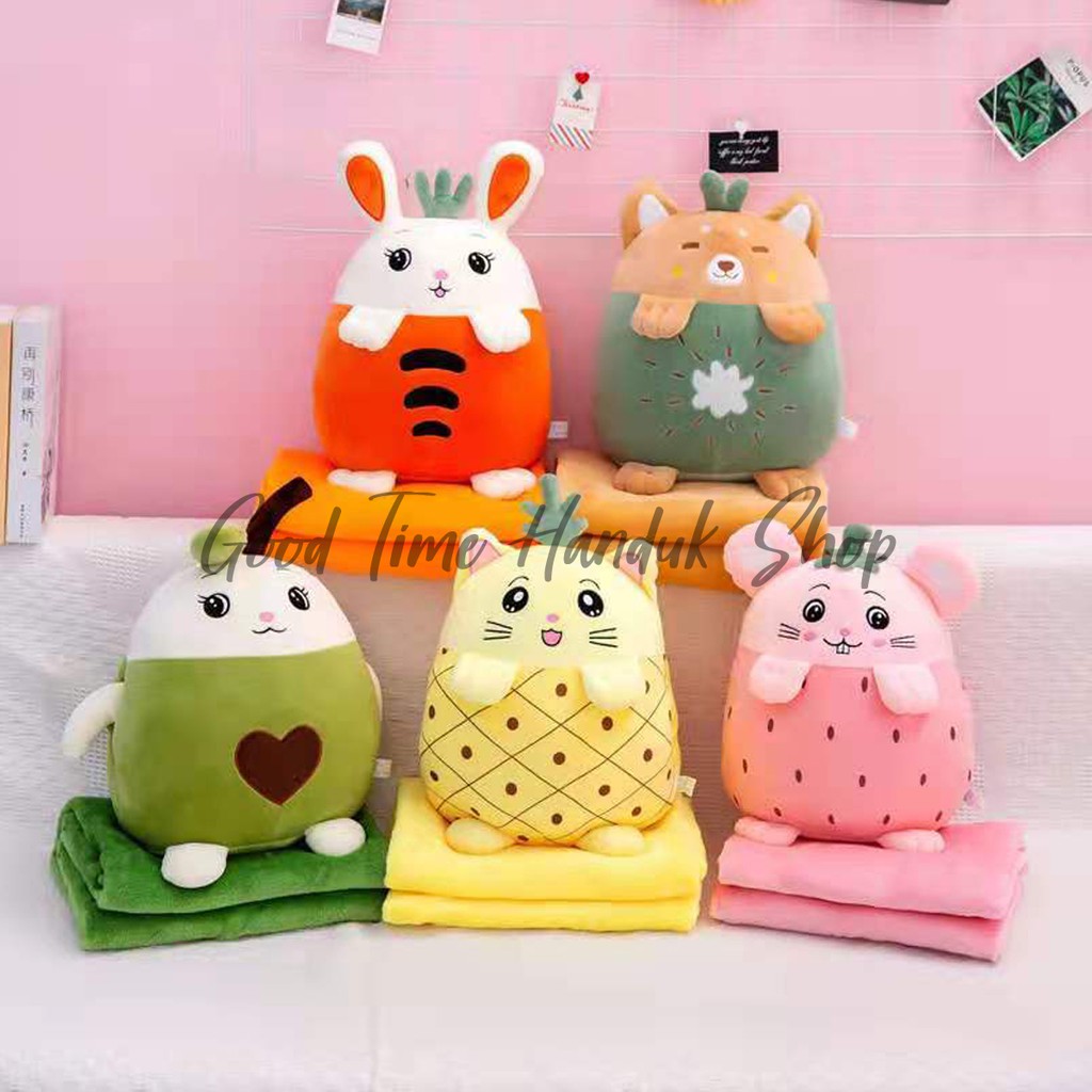 Bantal Selimut / Boneka Selimut Balmut Karakter Buah &amp; Hewan 2 In 1 Bahan Lembut Ukuran Selimut 110 x 160cm