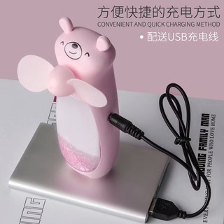 Kipas Angin Portable USB karakter LED + Glitter KT Mini Fan Mungil Lucu bisa digenggam