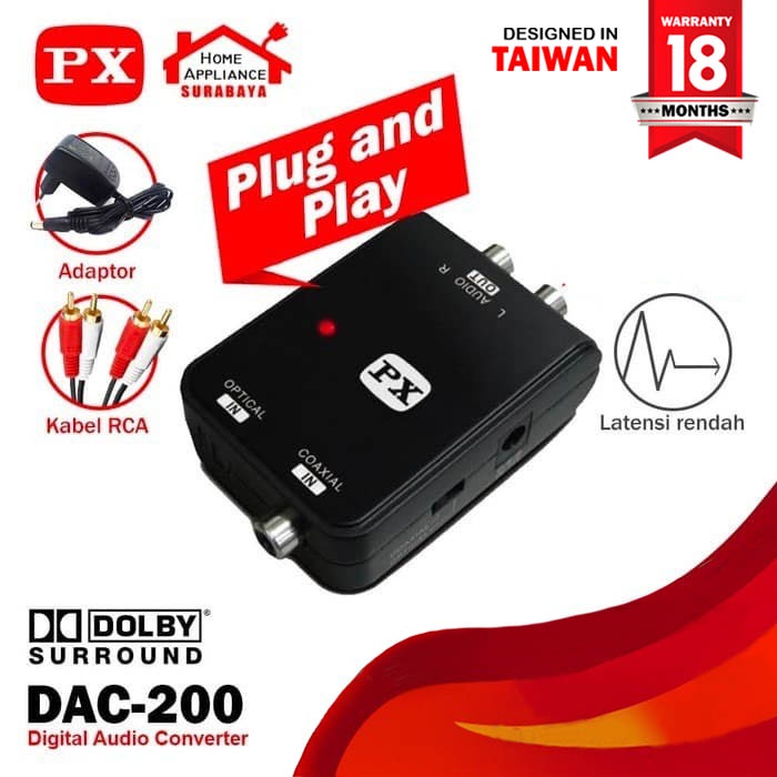 Converter Digital Optical Coaxial to Analog RCA Audio PX DAC-200
