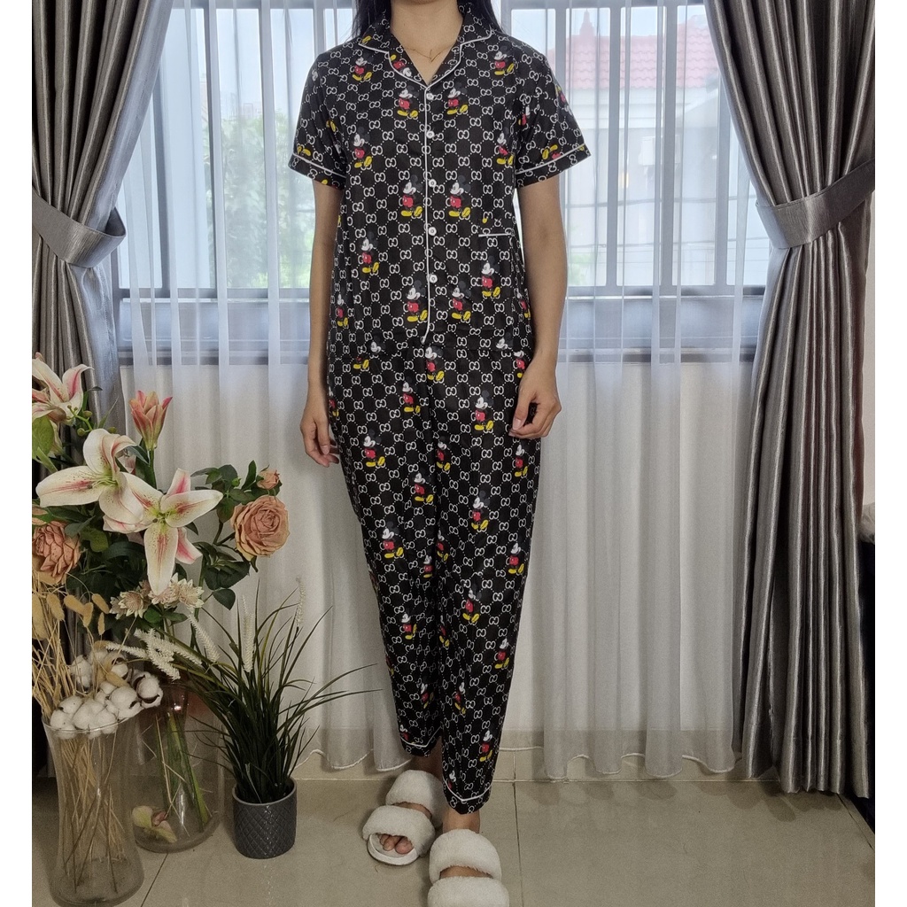 VIBELLECP - CP Vibelle shop grosir baju tidur piyama karakter fashion murah wanita-CP GUC1 MICKEY HITAM