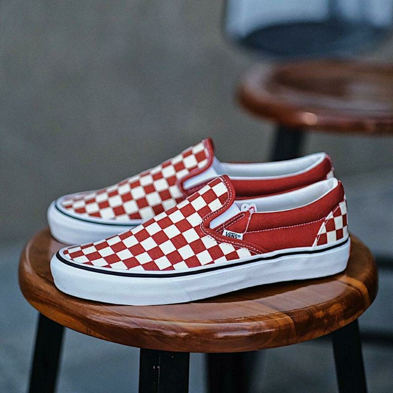 vans slip on checkerboard picante