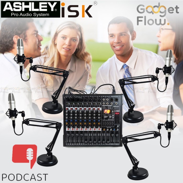 Produk Terbaru Paket Podcast 4 Orang Mic Isk At100 Mixer Ashley Audio Pro 8 Channel