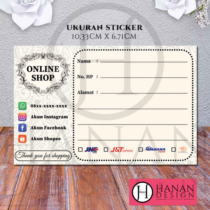 

Stiker Label Pengiriman Paket Olshop Online Shop Custom - Motif Ornament Black Silver