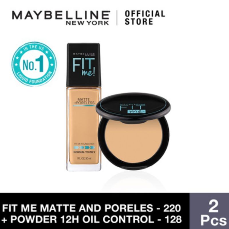 PROMO Maybelline Fit Me Matte & Poreless Foundation 220 Natural Beige + bedak fit me 128