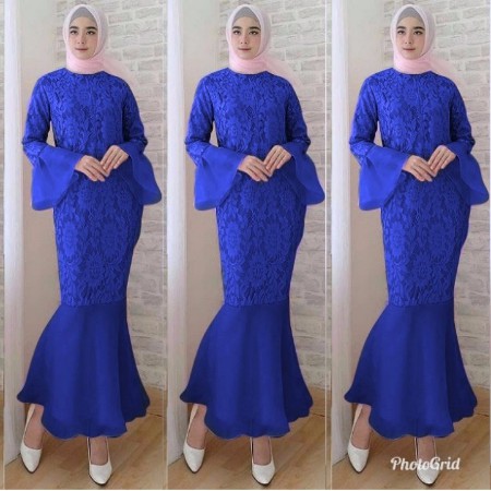 GAMIS BROKAT JUMBO KOKUMI, BAHAN BROKAT CORNELI HQ FULL FURING, FIT TO XL, LD 112 PJ 140 LAPIS TILE