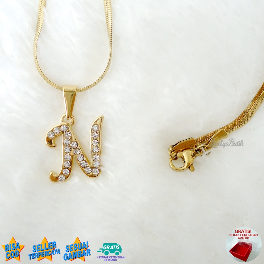 Lovelybutik - Kalung Inisial Huruf Titanium anti karat Kalung hurup Abjad Alphabet Ins N Klasik Bonus Kotak Perhiasan