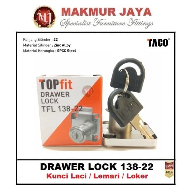 KUNCI LACI LOKER LEMARI HUBEN / TACO / TOPfit TL-138-22