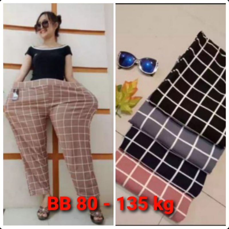 Celana panjang big size wanita model pensil/celana jumbo dan super jumbo kotak muat bb 80 - 135 kg