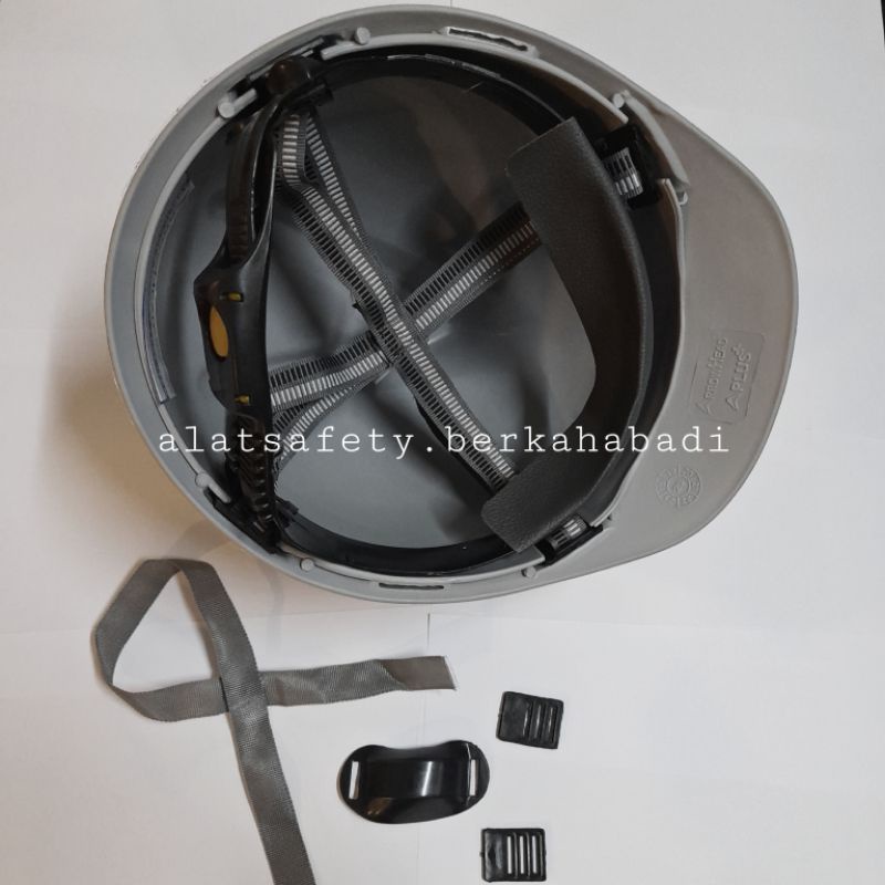 Helm Proyek SNI Abu Neon Aplus Komplit iner dan tali dagu / Helm safety Abu-abu SNI