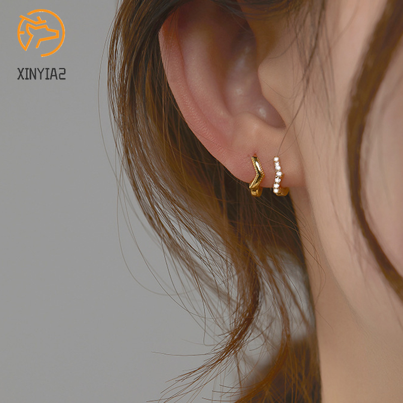 1 Pasang 14 K Berlapis Emas Mini Zirkon Hoop Anting-Anting Huggie Piercing Anting-Anting Kubik Zirkonia Tulang Rawan Anting-Anting C3-3