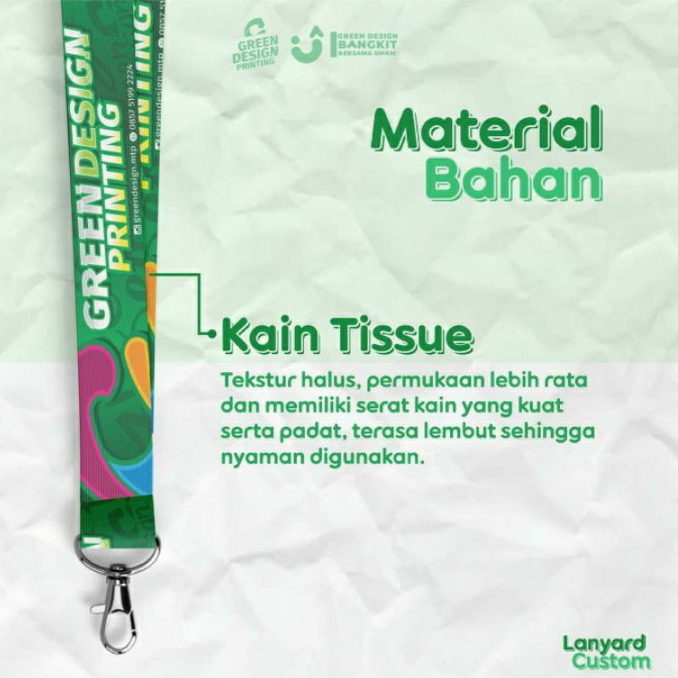 Tali Id Card / Lanyard Custom - Bahan Tali Tissue (Premium Quality) Min.6pcs lanyard custom id card lanyard custom pods tali id card custom