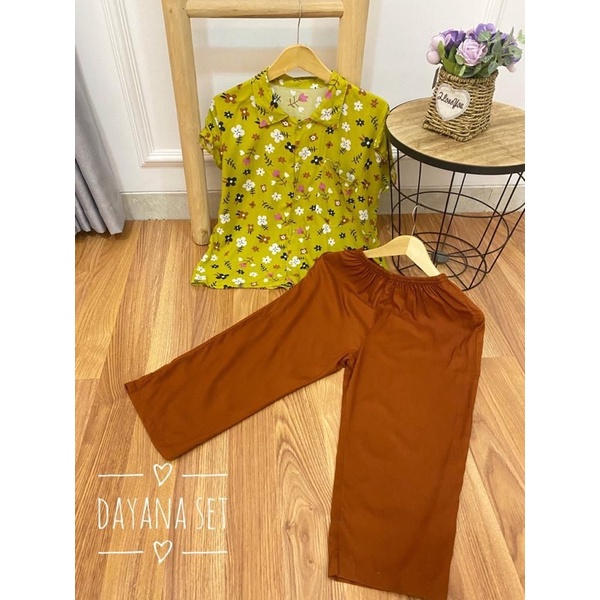 setelan celana 7/8 /dayana set/setelan atas motif bawah polos/COD-E