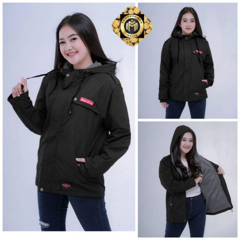 JAKET PARKA WANITA SEMI PARKA CEWEK BLAZER WATERPROOF ORIGINAL REBEL ID - SANDANGMAS MULYA-Blazer Hitam