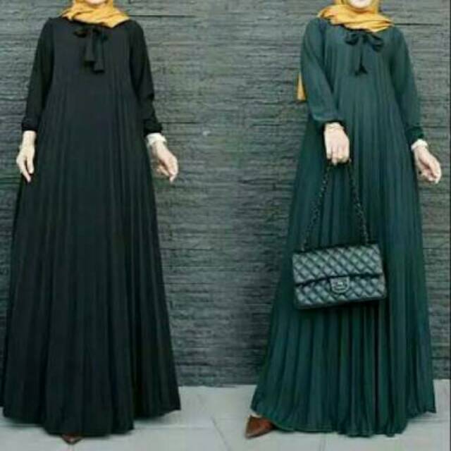 Gamis plisket tali leher/gamis plisket tali pita/gamis plisket maxy