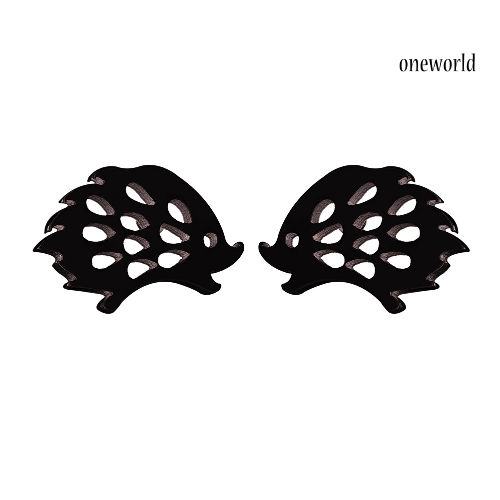 OW@ Stainless Steel Minimalist Hollow Hedgehog Women Stud Earrings Jewelry Gift