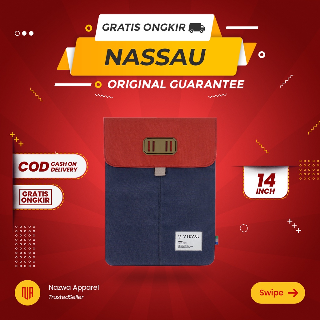 TAS LAPTOP CASE COVER BAG VISVAL NASSAU SLEEVE 14 INCH NAVY BRICK RED