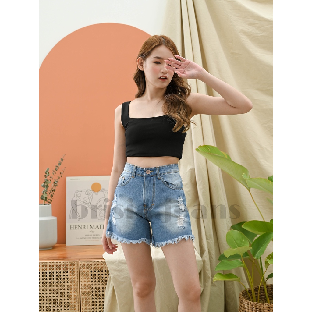 [SIZE 27-34] RUBY Hotpants Jeans Ripped - Light Blue / Celana Pendek Jeans Highwaist Hotpants