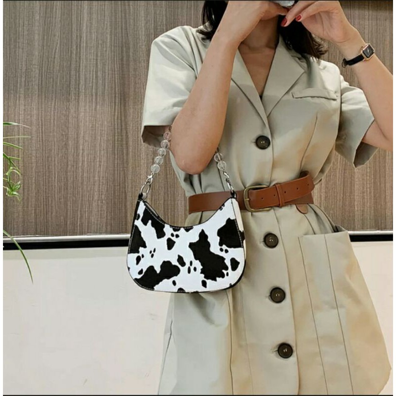 RLY68_TAS SELEMPANG MUTIARA COW MILK _TAS KOREA_TAS BULU _COD