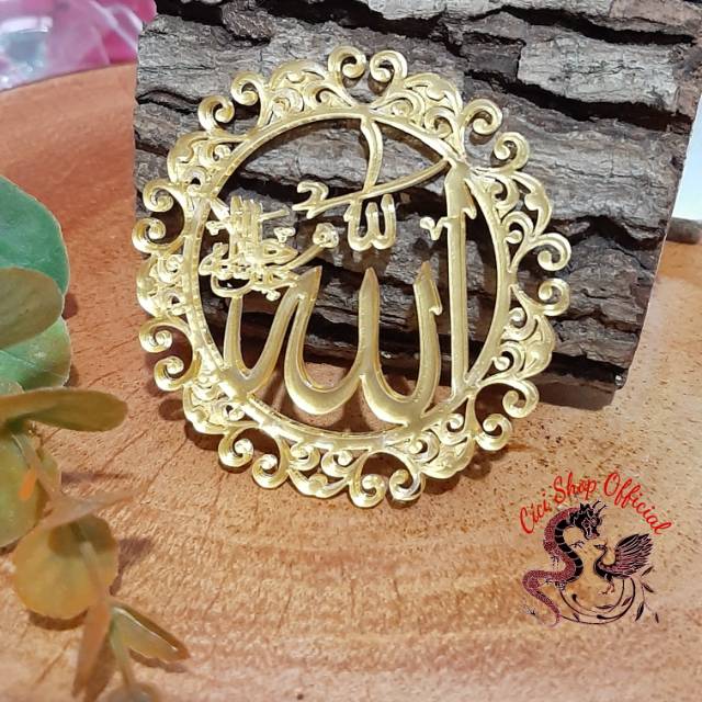 6cm akrilik Lafadz Allah bulat ornament akrilik gold