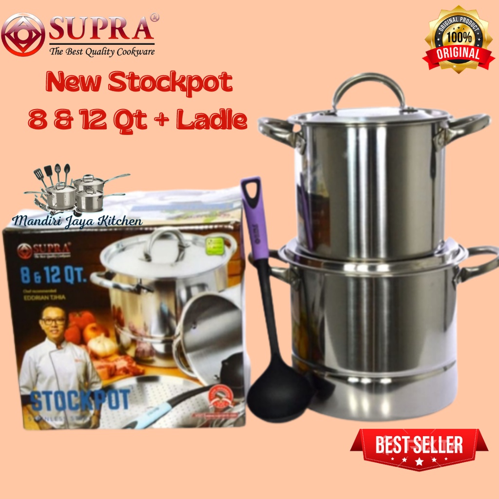 SUPRA Stainless stockpot 8/12 QT + WSP + Ladle Panci Stainless supra