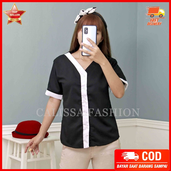 CALISSA FASHION 1 PAKAIAN WANITA BLUS CASUAL ATASAN STYLE KOREA YORIKO PENDEK SIZE M-L-XL-XXL-1