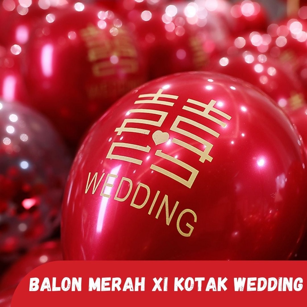 Balon Merah Wedding bahan TEBAL Motif huang Xi Kotak isi 10pcs