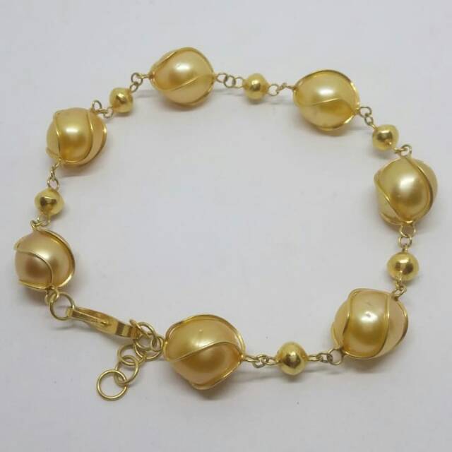 Gelang perak lapis emas mutiara air laut