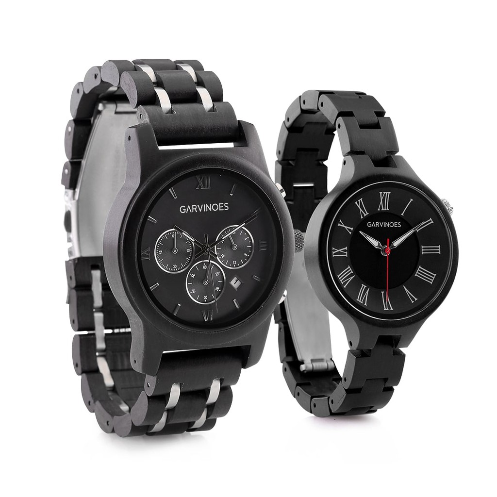 GARVINOES Eboni Series & Avalon Black Jam Tangan Kayu Couple/Pria/Wanita 43 & 38 mm