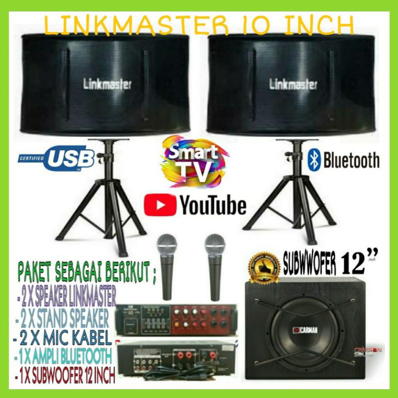 Paket Karaoke Set Linkmaster 10 In - Subwoofer 12 In Karaoke Smart Tv