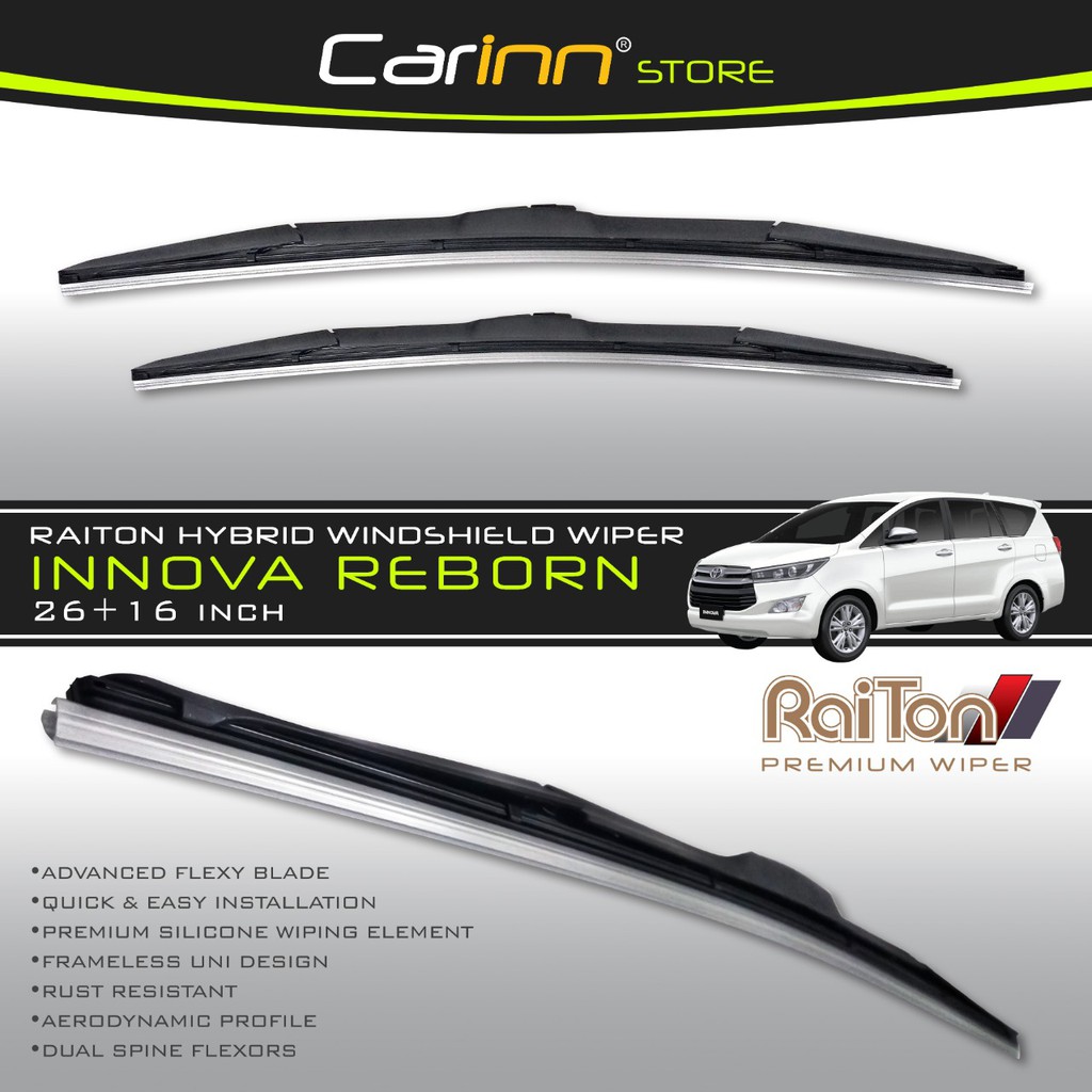 Raiton Sepasang Wiper Hybrid Kaca Depan Mobil Toyota Innova Reborn 26" & 16" -2 Buah/Set - Hitam