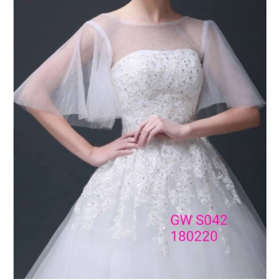Gaun Wedding Pengantin Batwing Lengan Gereja Pernikahan Gaun Appliques Ilusi Bahu