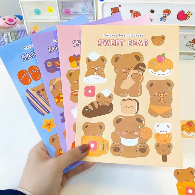

Stiker Aesthetic Cute Dessert Bear Deco Botol Minum/Scrapbook/Diary/Journal/Photo Card/HP/Laptop/Tumbler
