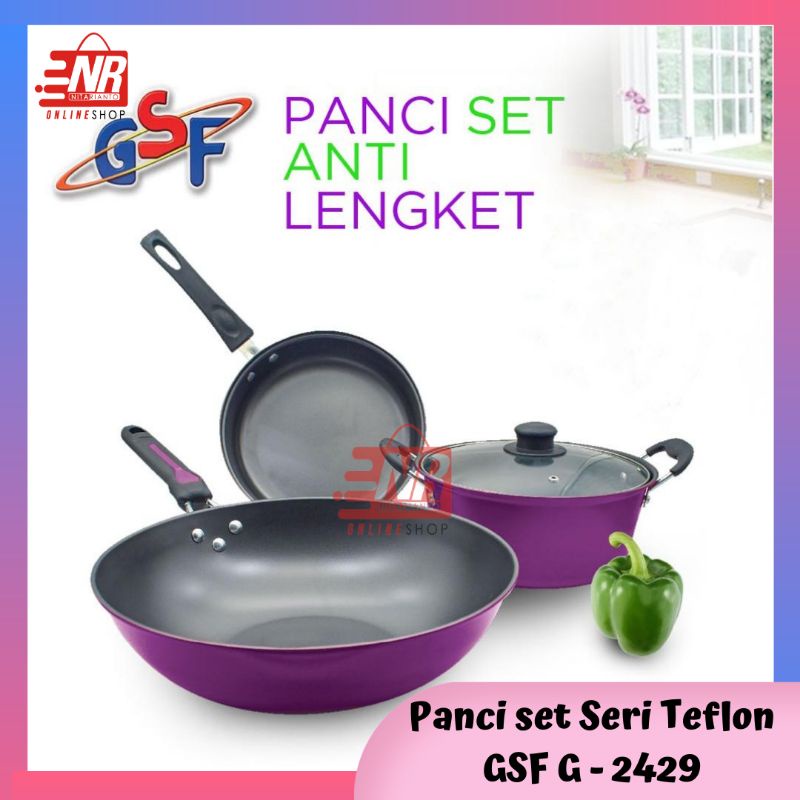 Panci set anti lengket / Panci set GSF G-2429 / Panci Wajan Set Penggorengan Non Stick Anti Lengket 4 pcs GSF 2429 / G2429 / Panci 2429