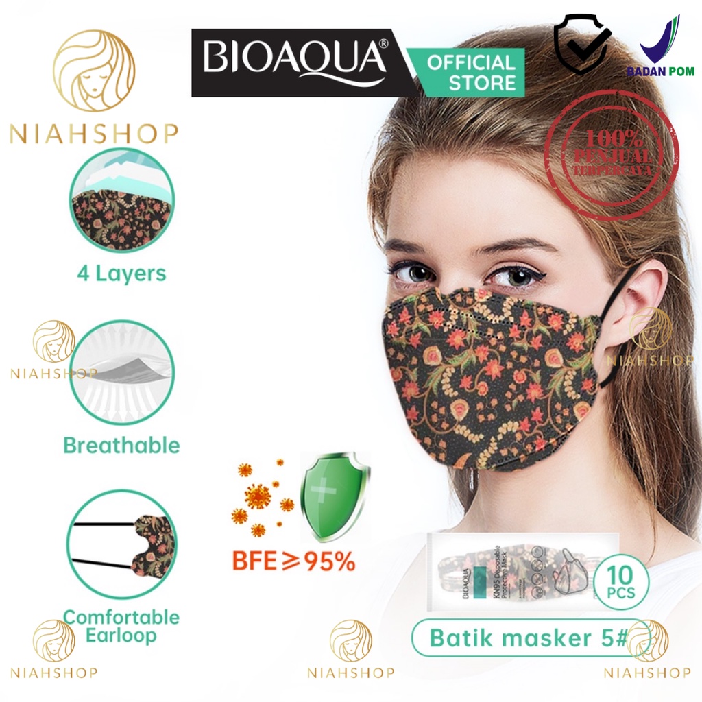 BIOAQUA Masker EVO KN95 Disposable Face Mask Batik 4Ply - Masker Batik