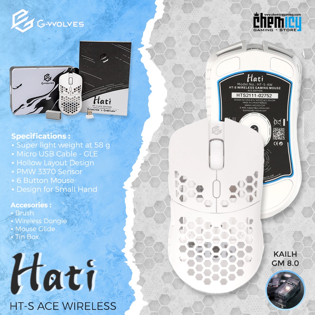 G-Wolves Hati HT-S Ace Wireless White Ultra Lightweight Gaming Mouse